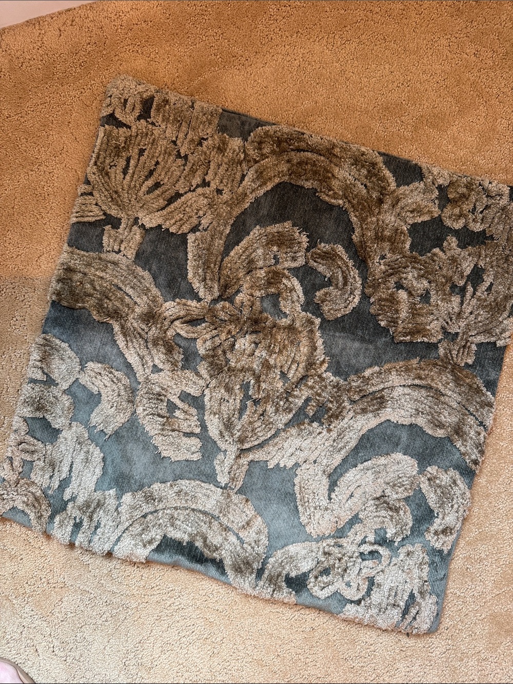 Pottery Barn Natalia Textured Taupe and Teal Green Decorative Pillow Cover 22x22